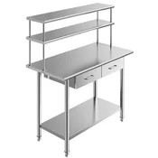VEVOR Delovna miza 61x122 cm iz nerjavečega jekla nastavljiva spodnja polica 2 predala