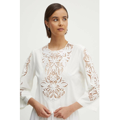 Pamučna majica Sisley za žene, boja: bijela, bez uzorka