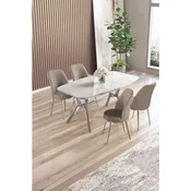 Lena - White Marble, Chrome, Cappuccino White MarbleChromeCappuccino Dining Table & Chairs Set (5 Pieces)
