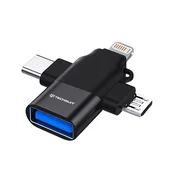 OTG adapter Techsuit SoundVoltX A17 4v1 USB-A v USB-C, Micro-USB, Lightning - črn