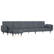 Vidaxl Raztegljiv kavč L oblike temno siv 275x140x70 cm žamet