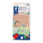 Barvni svinčniki, komplet, šesterokotni, STAEDTLER Noris natural 143N, 12 barv