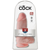 Kralj Cock 9 Debela - dildo s ventuzom, testisima (23cm) - prirodni