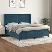 Box spring postelja z vzmetnico temno modra 180x200 cm žamet