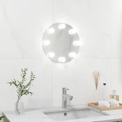 Vidaxl vidaXL Okroglo stekleno stensko ogledalo brez okvirja z LED lučkami