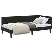 Vidaxl Kotna postelja z vzglavjem Črna 90 cm x 200 cm Žamet