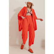 Trend Alacati Stili Ženski komplet kardigan i pantalone ALC-752-001, Narandžasti