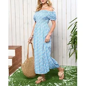 Resti Blue womens midi dress with floral pattern - Clothing