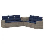Set sofe 7 pcs Siva i tamnoplava Poli Rattan i celik