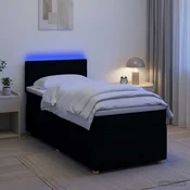 vidaXL Postelja boxspring z vzmetnico Črna 90 x 190 cm Blago