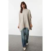 Trendyol Stone Wide Pattern Stand Collar Knitwear Sweater