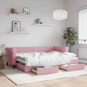Greatstore Izvlečna dnevna postelja s predali roza 80x200 cm žamet