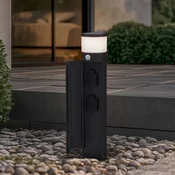 Lucande Corban podstavna svetilka, siva, senzor, vtičnice, IP44 - Sodobni - antracit - Aluminij