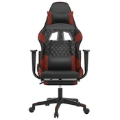 Vidaxl Masažni gaming stol z oporo za noge črn in vin. rdeč um. usnje
