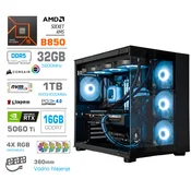 Računalnik MEGA MT S5 Ryzen 5 9600X/RTX5060Ti-16GB/32GB-DDR5/1TB-4.0/750W/Brez OS/črna RGB + Estetski napajalni kabli [Svetlo modra/Črna)