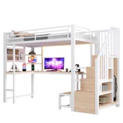 SONNENH Otroška postelja, 90 x 200 cm, MDF/kovina, bela, 255 x 95.5 x 170 cm, led osvetlitev, priključek usb, za spalnico