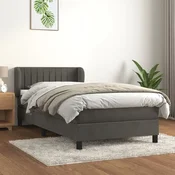 Greatstore Box spring postelja z vzmetnico temno siva 100x200 cm žamet