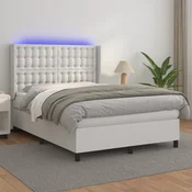 Krevet box spring s madracem LED bijeli 140x200 cm umjetna koža