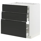 METOD / MAXIMERA Pod.elem.grej.ploca/3front/3fiok, bela/Upplöv boja antracita, mat, 80x60 cm