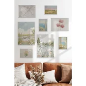 WallXpert set od 8 uramljenih slika Çgs-053, pastelni pejzaži – beli labud na jezeru, cvetna livada, more i roze lale, beli ram