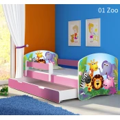 Dječji krevet ACMA s motivom, bočna roza + ladica 180x80 cm