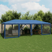 Šator za zabave s 12 mrežasta bocna zida plavi 8x4 m HDPE