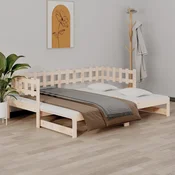 vidaXL Izvlečna dnevna postelja 2x(90x200) cm trdna borovina