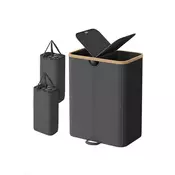 Songmics Košara za perilo 2 predelka 52x385x75 cm Črno-bež