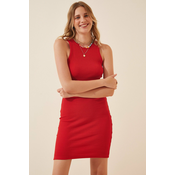 Happiness Istanbul Womens Red Ribbed Summer Mini Knitted Dress