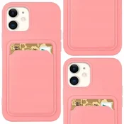 HURTEL Silikonski ovitek za kartice z žepom za kartice in dokumente za Samsung Galaxy A42 5G roza