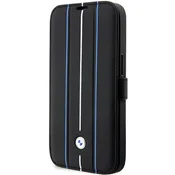 Ovitek knjižica BMW BMBKP14L22RVSK za iPhone 14 Pro 6.1 usnjen s črtami, črn