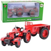 Metalna kmetijska traktor s prikolico rdeča 1:18