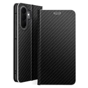 AVIZAR Folio etui za Galaxy A57 efekt ogljika s kovinskim okvirjem in žepkom za kartice, Črna, (5000274702)
