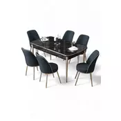 HANAH HOME Rasklopivi trpezarijski sto i stolice (7 delova) Nira Black Marble Chrome Anthracite