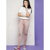 Euphora jeans decorated with cuts and rhinestones on the knees pink