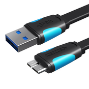 Plosnati USB 3.0 A na Micro-B kabel Vention VAS-A12-B150 1,5 m crni