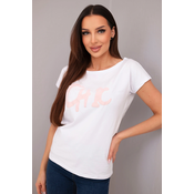 Ženska bombažna bluza Kesi s potiskom CHIC bela