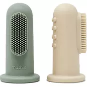 Mushie Finger Toothbrush otroška zobna ščetka za na prst Shifting Sand/Cambridge Blue 2 kos