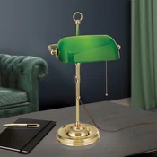 ORION Bankarska lampa Harvard s prekidacem na povlacenje, mesing/zelena - Radna soba/ured - Vintage - mjed, zelena - Metal