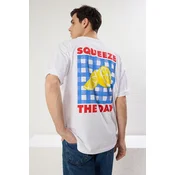 Trendyol White Oversize/Wide Cut Lemon Printed 100% Cotton T-Shirt
