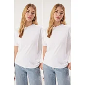 Trendyol White-White 2-Pack 100% Cotton Basic Stand Collar Knitted T-Shirt