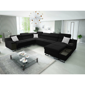 Kotna garnitura Sarasota 160 (Uttario Velvet 2980 + Uttario Velvet 2973) Črna, Funkcija spanje, Predal, 361x287x81cm