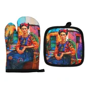 Carmani, komplet rokavic za pečico in robčkov - Frida Kahlo/Avtoportret