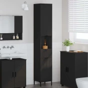 vidaXL Visoka kopalniška omara Črna 31.5 x 33 x 190 cm Konstruiran les