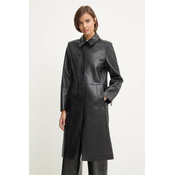 Kožni kaput Calvin Klein za žene, boja: crna, za prijelazno razdoblje, K20K207081