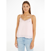 Light Pink Womens Tank Top with Lace Tommy Jeans Essential Lace S - Women