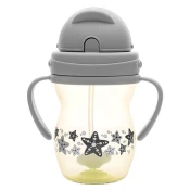 Šalica s ručkama i slamkom Lorelli Baby Care - 275 ml, Grey/Yellow