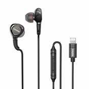 REMAX žične kovinske slušalke v ušesih z daljinskim upravljalnikom glasnosti 1,2 m črne (RM-655is)