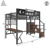 SONNENH Otroška postelja, 140 x 200 cm, MDF/kovina, črna, 255 x 159 x 187 cm, led osvetlitev, priključek usb, za spalnico