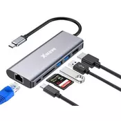 Xwave port replikator 6IN1 adapter TIP-C na HDMI/2xUSB3.0/SDcard/RJ-45 mrezni/TIP-C charge/blister ( TIP-C na HDMI/USB3.0/SD/RJ-45/TIP-C/ 6